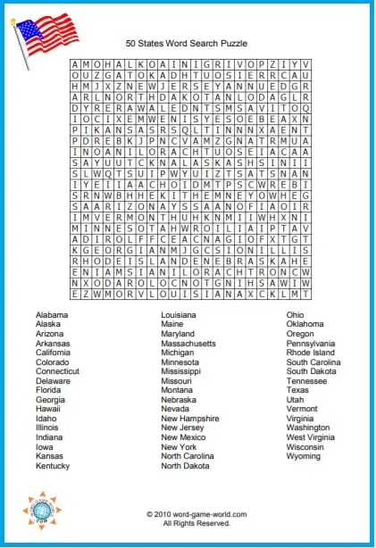 50 States Word Search Puzzle