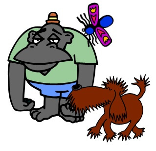 From our fun educational game for kids, called "Animal Safari," an ape, a fly and a dog.  From word-game-world.com.