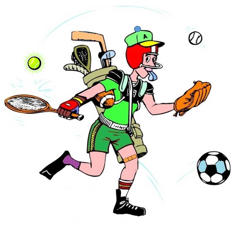 Athlete balancing sporting equipment from a myriad of sports!