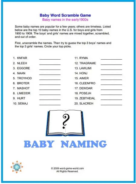 Word Scramble Featuring Classic Baby Names