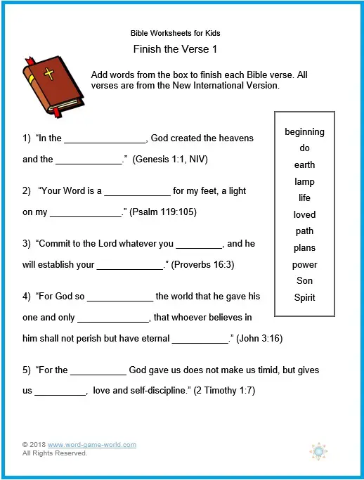 Free Printable Bible Childrens Worksheets