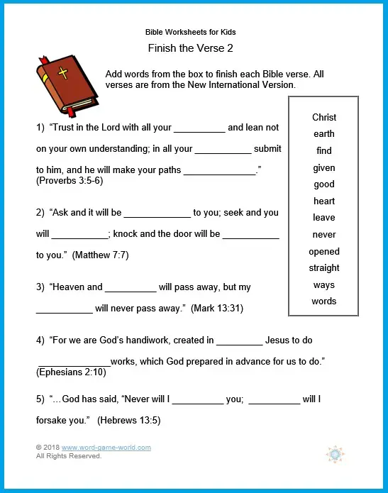 quot Finish the Verse quot in these fun free Bible Worksheets for Kids