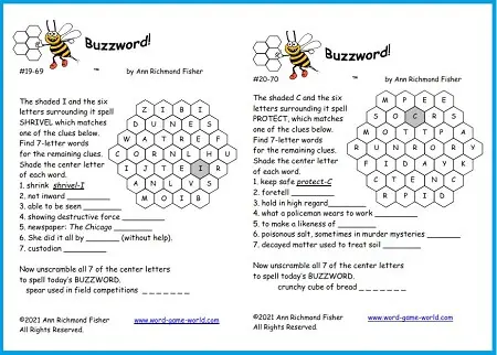 Games and Puzzles: Buzzword 19/69 and Buzzword 20/70!