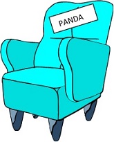 Aqua-colored easy chair with a word card that says "panda," from our Memory Games for Adults at www.word-game-world.com