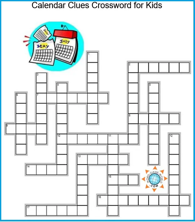 Crossword Puzzles for Children Calendar Words, and More!