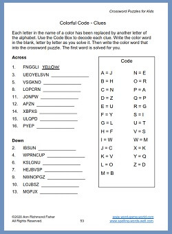 Colorful Code crossword puzzle clues