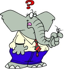 Forgetful elephant with string tied around his finger, from our Memory Brain Games collection at www.word-game-world.com.