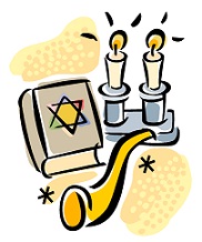 candles, shofar, star of David