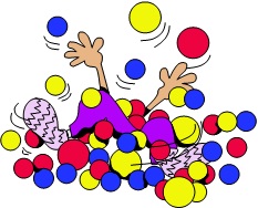 child playing in a pile of bouncing balls