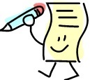 cartoony piece of paper smiling and holding a pencil