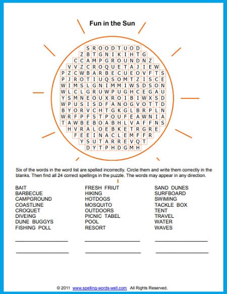 summer word search for puzzling fun