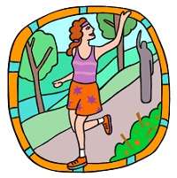 woman jogging down a path