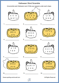 Halloween word scramble on SWW