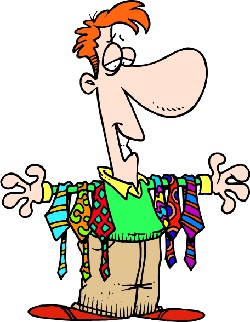 Man with lots of colorful neckties