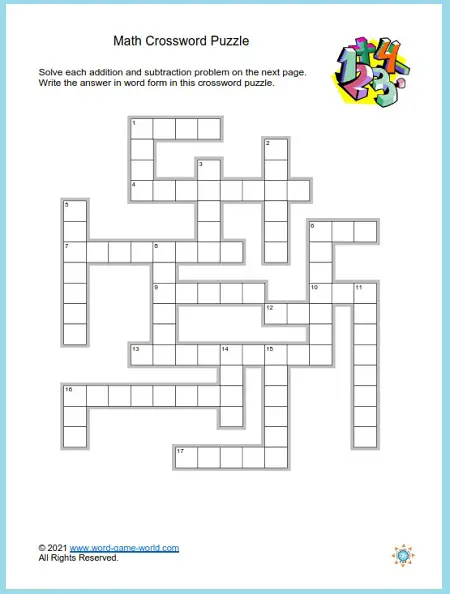 A Math Crossword Puzzle For Fun Math Review 