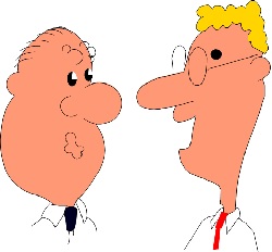 Two cartoon men talking to each other