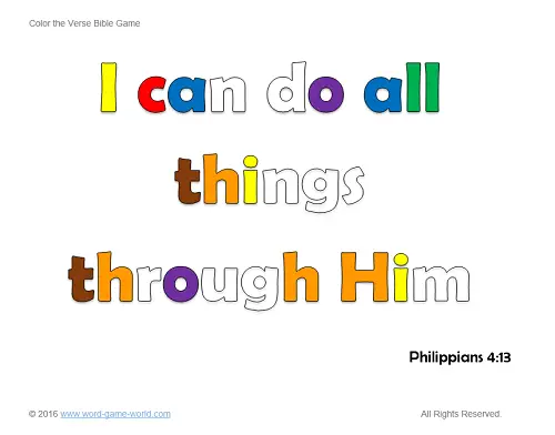 Bible verse coloring activity for Phil. 4:13