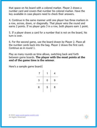 Primary Reading Games - Rules, page 2