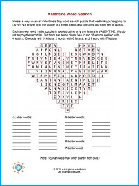 Valentine Word Search from www.word-game-world.com